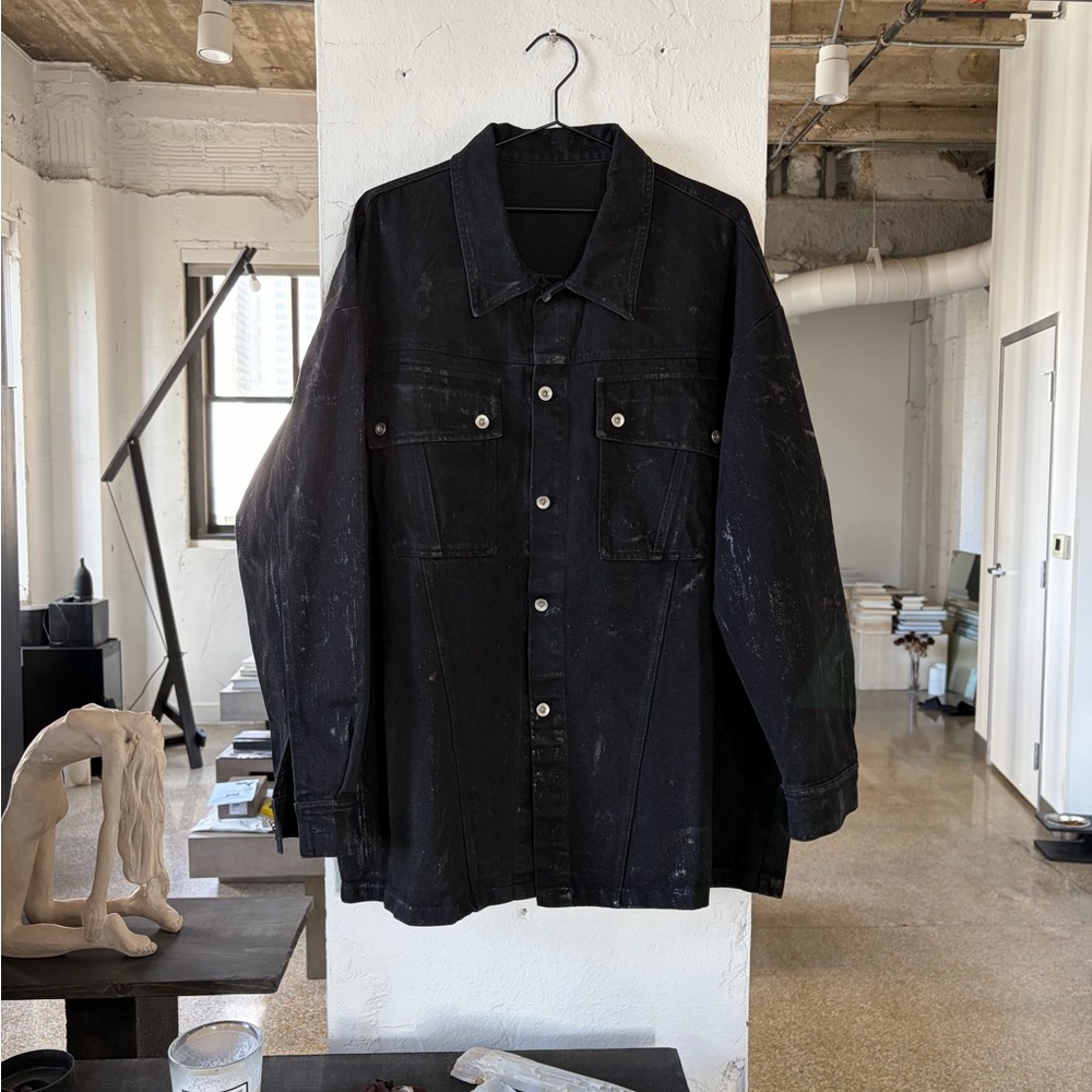 SCD CROWD Black Denim Military Field Jacket Balenciaga Oversized Metal NWOT